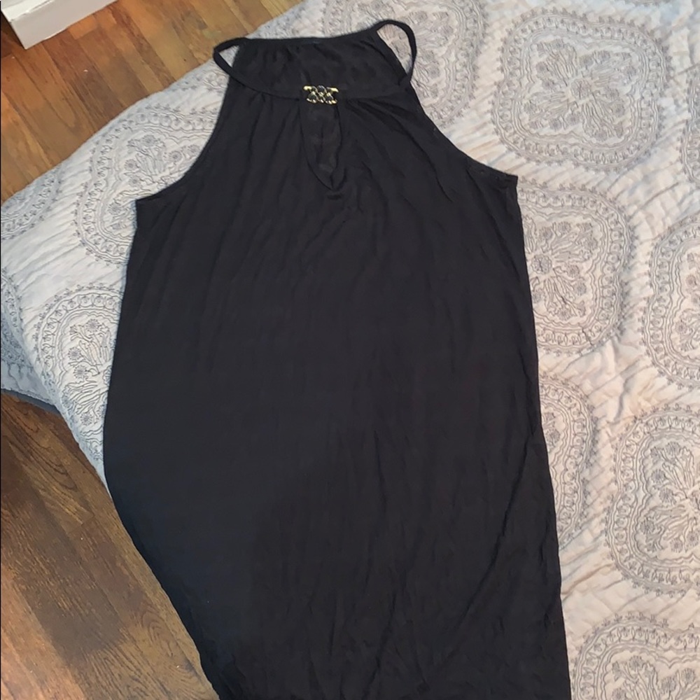 Black semi sheer inset strap swimsuit coverup